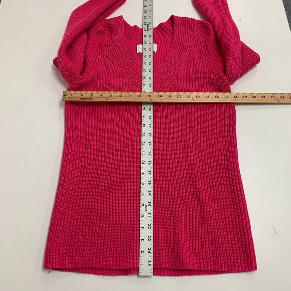 Lucky Brand Knit V Neck Tunic Sweater Women XS Extra Small Hot Pink Cotton Blend - Picture 6 of 12